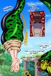 barefoot big_bulge bleach cell_(dragon_ball) cell_vore dragon_ball dragon_ball_z feet feet_focus flesh_tunnel immobilization internal_view kuchiki_rukia lifted_by_another shoes_off soleswallower struggling tail_bulge tail_vore vore worried_face