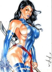 1girls 2019 angry aura betsy_braddock big_breasts black_hair blue_leotard blue_thighhighs breasts busty contempt curvaceous curvy dated ed_benes_studio elizabeth_braddock energy erect_nipples eyeshadow female female_only glowing_hands holding_sword holding_weapon homo_superior human jeferson_lima katana kwannon large_breasts leotard lipstick long_hair makeup marvel marvel_comics mascara mutant nipple_bulge nipples pinup psylocke purple_eyes purple_lips purple_lipstick red_sash sash sideboob signature sneer solo standing straight_hair superheroine sword telepath thighhighs thighs voluptuous walking weapon x-men