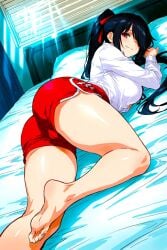 1girls ai_generated anime_girl babe backboob beautiful beautiful_background black_hair busty_female curvy date_a_live evil_smile fantasy female ghost_girl good_morning naughty_face one_eye_covered pleasure red_eyes_female red_shorts seductive seductive_smile shorts spirit sunday thick_thighs tokisaki_kurumi trj villainess voluptuous_female