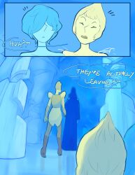 4girls blue_diamond_(steven_universe) blue_hair blue_pearl_(steven_universe) blue_skin cartoon_network comic_page couple dialogue fingering fondling fondling_breast girls_only intimacy intimate lesbian_kiss lesbian_sex stealth_sex steven_universe venusshuttrap yellow_diamond_(steven_universe) yellow_pearl_(steven_universe) yellow_skin yuri