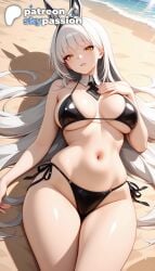 1girls 2026 ai_assisted ai_generated anime artist_name beach big_breasts bikini black_bikini blanc blanc_(nikke) breasts breasts_apart bust busty explicit goddess_of_victory:_nikke hi_res high_quality high_resolution highres large_breasts laying_down long_hair lying_on_back mole mole_under_eye navel on_back patreon patreon_username sand side-tie_bikini skypassion solo stable_diffusion swimsuit very_long_hair water watermark yellow_eyes