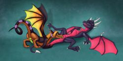 2017 claws cunnilingus cynder digital_media_(artwork) dragon duo female feral horn knot male membranous_wings nuxias_(artist) oral penis pussy scalie sex simple_background smile spyro_the_dragon vaginal_penetration video_games western_dragon wings zazush_(zazush-una)