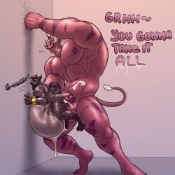 2_horns abs anthro balls bodily_fluids cum demon disney duo gay genital_fluids genitals globgor hi_res horn horned_humanoid humanoid hybrid hyena male male/male male_penetrated male_penetrating_male mammal muscular muscular_humanoid muscular_male nipples pecs penis simonsbathtub size_difference star_vs_the_forces_of_evil stomach_bulge vein veiny_penis