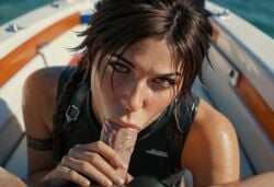 1boy1girl 1girls ai_assisted ai_generated auburn_hair big_penis black_swimsuit blowjob blowjob_pov braid braided_hair brown_eyes brown_hair holding_penis lara_croft looking_at_viewer penis_in_mouth pov pov_eye_contact realistic scarletio stable_diffusion swimsuit tomb_raider uncensored_penis yacht