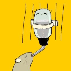 1:1 2024 ambiguous_gender animate_inanimate bodily_fluids closed_eyes digital_drawing_(artwork) digital_media_(artwork) drinking_water feral fur grey_body grey_ears grey_fur kuchiiya male male/ambiguous male_on_feral mammal open_mouth pink_nose red_tongue rodent shaking simple_background sipper sweat tears tongue trembling whiskers yellow_background