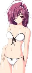 1girls amemiya_amane ass_visible_through_thighs bra choco_chip cleavage game_cg hair_over_one_eye hairband kateikyoushi_no_onee-san medium_breasts panties pink_hair red_eyes short_hair solo underwear white_bra white_hairband white_panties