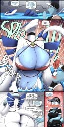 2girls anthro ass big_ass big_breasts bikini blush breasts busty cleavage dialogue female female_only giantess huge_breasts large_breasts legendary_pokemon lugia macro massive_breasts png pokemon pokemon_(species) pool squirtle tail text thick_thighs thunder_thighs towel vale-city water wet wet_skin wide_hips