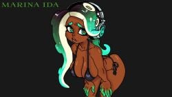 breasts curvy dark-skinned_female digital_drawing_(artwork) female_only marina_(splatoon) octoling splatoon teal_eyes teal_fingers unknown_artist