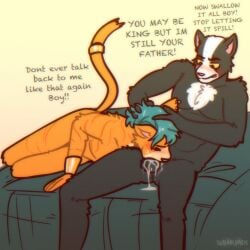 adopted_(lore) adopted_son_(lore) aged_up anthro ass avocato balls bed blue_body blue_hair blush bodily_fluids bracelet cum dialogue digital_drawing_(artwork) digital_media_(artwork) dirty_talk duo english_text father_(lore) father_and_child_(lore) father_and_son_(lore) felid feline fellatio final_space forced forced_fellatio furniture genital_fluids genitals gold_(metal) gold_bracelet gold_jewelry hair hi_res jewelry little_cato male male/male mammal nude oral orange_body parent_(lore) parent_and_child_(lore) parent_and_son_(lore) penile pseudo_incest_(lore) punishment scar sex simple_background solarlewds son_(lore) text time_skip ventrexian yellow_eyes