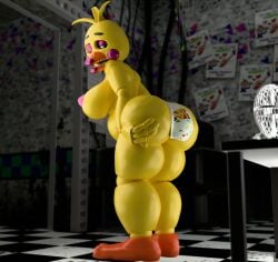 3d animatronic beak belly big_ass big_breasts big_lips big_nipples big_thighs blender chica_(fnaf) embarrassed five_nights_at_freddy's five_nights_at_freddy's_2 fnaf garry's_mod imminent_oral imminent_sex makeup naked nude office presenting reversemilkman robot_girl solo toy_chica_(fnaf) yellow_body