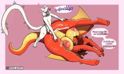 anthro anthro_on_anthro anthro_penetrated anthro_penetrating anthro_penetrating_anthro areola big_breasts bodily_fluids breasts brown_hair cum cum_inside dialogue dragon duo felid female female_penetrated fur genital_fluids genitals hair hi_res larger_female larger_penetrated lying male male/female male_penetrating male_penetrating_female mammal membrane_(anatomy) membranous_wings mythological_creature mythological_scalie mythology nipples nude on_back penetration penis red_body scalie sex size_difference smaller_male text white_body white_fur white_hair wings zacharysmith