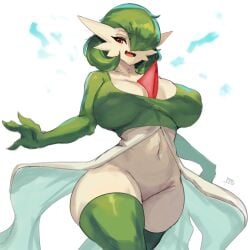 1girls antenna antennae artist_name attack belly between_breasts blush bob_cut body_blush bottomless breasts censored cleavage collarbone colored_skin commission covered_areolae covered_erect_nipples creatures_(company) deep_skin dress ear elbow_gloves english_text eyebrows eyelashes fairy_type female female_focus game_freak gardevoir gen_3_pokemon gloves green_dress green_gloves green_hair green_thighhighs hair_over_one_eye highres impossible_clothes large_breasts legs legs_together long_arms long_legs navel nintendo open_mouth pixiv_commission png png_file pointy_ears pokemon pokemon_(creature) presenting psychic_type red_eyes sana!rpg shiny_clothes shiny_skin short_hair signature smile solo solo_focus strut tagme thick_thighs thighhighs thighs tongue walking white_background white_dress white_lips white_skin wide_hips