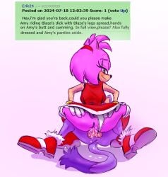 amy_rose anthro ass_grab blaze_the_cat blush blushing_at_partner cowgirl cowgirl_pose cowgirl_position cum cum_drip cum_in_mouth cum_in_pussy cum_inside cumming cumming_in_pussy cumming_inside cumming_while_penetrating drip dripping dripping_cum dripping_milk dripping_penis dripping_pussy dripping_semen dripping_wet futa_on_female futa_with_female futanari futanari_penetrating grabbing_ass half-dressed half_clothed half_naked half_nude jakee looking_back looking_down looking_pleasured panties panties_aside panties_pulled_aside shoes shoes_on sonic_(series) sonic_the_hedgehog_(series)