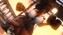 1futa 3d cleavage cum cum_in_container dark_skin final_fantasy final_fantasy_xiv futa_only futanari gigantic_penis huge_balls huge_breasts huge_cock large_breasts revealing_clothes skirt solo solo_futa viera voluptuous yuno_ichihara yunohowitbe