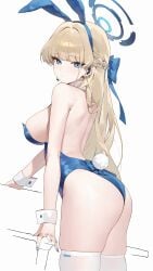 big_ass big_breasts blonde_hair blue_archive blue_eyes bunny_costume bunny_ears bunny_girl bunny_tail bunnysuit female halo highres huomianbao39445 long_hair millennium_science_school_student nail_polish solo solo_female solo_focus toki_(bunny)_(blue_archive) video_game_character