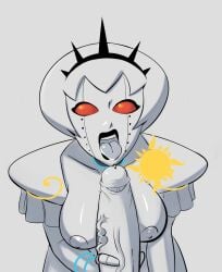 1girls big_breasts big_penis handjob homestuck ms_paint_adventures non-mammal_breasts open_mouth red_eyes robot robot_girl robot_humanoid rose_lalonde rosebot solidus tongue tongue_out