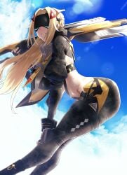 1girls ass bent_over big_ass big_breasts blonde_hair breasts cloud female female_only gun png rifle sh1r0sh1su sky solo sweat sweaty_body thick_thighs trigger_(zenless_zone_zero) visor weapon wide_hips zenless_zone_zero