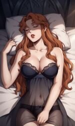 1girls ai_generated bigmic145 blue_dress braid breasts castlevania castlevania_(netflix) hair_ornament lenore_(castlevania) lips long_hair medium_breasts negligee orange_hair panties see-through see-through_clothing sleeping vampire vampire_girl wavy_hair