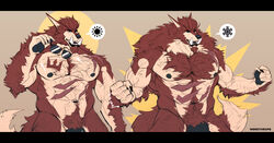 animal_genitalia animal_penis anthro beard big_penis body_hair canine canine_penis chest_hair eyewear facial_hair flexing hairy_chest hyper hyper_muscles knot male male_only mammal muscular muscular_male open_mouth penis pubes solo standing sunglasses werethrope werethrope_laporte