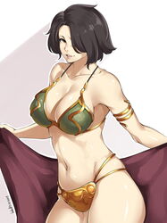 1girls absurdres armlet belly big_breasts bikini_top black_hair breasts cinder_fall cleavage cosplay covered_breasts covered_nipples eyelashes female female_only full_body hair_over_eye hair_over_one_eye highres hips human jewelry large_breasts legs lips looking_at_viewer lulu-chan92 metal_bikini midriff navel princess_leia_organa_(cosplay) return_of_the_jedi rwby scar short_hair skirt slave_bikini slave_leia_(cosplay) solo solo_female star_wars stomach swimsuit thick_thighs thighs yellow_eyes