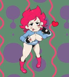 1girls :p breast_grab breasts detailed_background earthbound female kumatora looking_at_viewer mother_(series) mother_3 nintendo nipples pink_hair short_hair tongue tongue_out yaglon