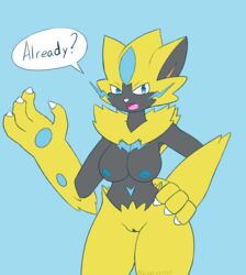 1girls breasts female furry looking_at_viewer noiverus paws pokemon pokemon_usm pussy solo zeraora