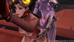 3d alternate_costume animated areolae blender bouncing_breasts breasts devil_mercy dickgirl erection from_behind futa_on_female futanari intersex mercy nipples no_sound overwatch penis sex video widowmaker wiloh95