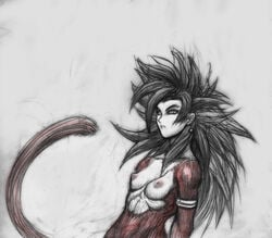 1girls black_hair breasts dragon_ball dragon_ball_gt female female_goku female_only fur hourglass_figure long_hair pencil potara_earrings rule_63 saiyan saiyan_tail sketch son_goku straight_hair super_saiyan super_saiyan_4 tail