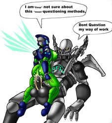 1boy 1girls big_ass big_balls big_breasts big_butt big_penis biomechanical bionicle black_skin blue_mask breasts cowgirl_position creampie cum cum_in_pussy cum_inside female_on_top green_skin hahli hahli_(mahri) hydraxon large_ass large_breasts larger_male lego lordstevie mask masked masked_female masked_male penetration penis sex silver_mask smaller_female toa toa_mahri vaginal vaginal_penetration vaginal_sex yellow_eyes