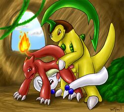 bayleef charmeleon color dragonair fire indoors interspecies male male/male male_penetrated multiple_males nintendo pokémon_(species) pokemon pokemon_(species) tagme tail tail_fire yaoifairy