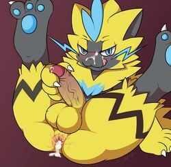 1boy 2017 after_anal after_sex anal anus autofacial cum cum_in_ass cum_inside cum_leaking cum_on_face erection facial furry gay humanoid_penis legendary_pokémon male male_only male_zeraora nintendo penis pokémon_(species) pokemon pokemon_usm precum slimefur testicles veins veiny_penis video_games zeraora