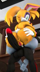 1boy 1girls 3d 3d_(artwork) anthro anthro_female anthro_male anthro_on_anthro anthro_only black_fur bunnie_rabbot eyelashes green_eyes grey-yordle hands_on_ass hedgehog hedgehog_boy hedgehog_humanoid imminent_sex imminent_vaginal looking_back looking_down mobian mobian_(species) mobian_echidna precum precum_drip precum_on_penis precum_string red_highlights sega shadow_the_hedgehog sitting sitting_down sitting_on_lap sonic_(series) sonic_adventure_2 sonic_the_hedgehog_(archie) sonic_the_hedgehog_(comics) sonic_the_hedgehog_(series) white_fur yellow_fur