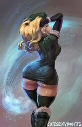 1girls ass ass_in_dress big_ass breasts cleavage cutesexyrobutts dat_ass female female_only huge_ass kolin looking_at_viewer looking_back pantylines pinup seductive skindentation solo street_fighter thick_thighs thighhighs tight_dress