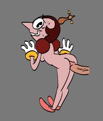 ass brown_hair cuphead_(game) female footwear gloves handwear hilda_berg lewd_dewd male penis pink_skin tagme wristwear