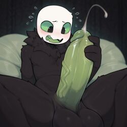 1boy ai ai_generated black_fur blush die_of_death_(roblox) giant_penis green_penis hyper_penis male male_only masturbation monster monster_boy monster_cock pursuer_(die_of_death) roblox roblox_game solo white_skin