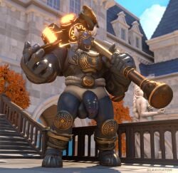 2024 2_horns 3d_(artwork) anthro armor artist_name balls black_body black_fur blizzard_entertainment bovid bovine breastplate challenging_viewer chateau clothing digital_media_(artwork) european_mythology facial_piercing fur genitals glowing glowing_eyes greek_mythology hammer headgear helmet hi_res holding_hammer holding_melee_weapon holding_object holding_polearm holding_tool holding_weapon horn leaf male male_only mammal mansion melee_weapon minotaur minotaur_reinhardt muscular muscular_anthro muscular_male mythology nose_piercing nose_ring orange_leaves outside overwatch penis penis_poking_out piercing plant polearm red_eyes reinhardt_(overwatch) ring_piercing sabatons schynbalds sculpture septum_piercing septum_ring slakinator solo spaulder statue text tools tree underwear vambrace warhammer weapon white_clothing white_underwear