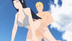 1boy 1girls 3d animated bent_over big_breasts bikini bikini_top blonde_hair blue_eyes bra breasts callmesweet8 doggy_style female from_behind from_behind_position hyuuga_hinata large_breasts male male_penetrating naruto penis purple_eyes purple_hair sex straight swimsuit uzumaki_naruto