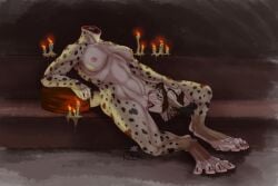 anthro breasts detachable detachable_head detached_oral female fur headless hi_res holding_own_head markings nipples nude silknightmare solo spots spotted_body spotted_fur