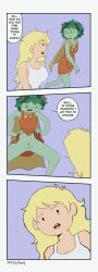 adventure_time animated blonde_female blonde_hair cartoon_network comic dialogue fionna_and_cake fionna_the_human_girl flower funny futanari genital_transformation green_skin gynomorph hairless_pussy huntress_wizard mushroom panels pubic_hair pussy question ruddyrzaq transformation