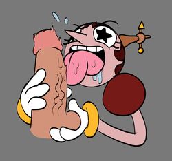 brown_hair cuphead_(game) gloves hilda_berg lewd_dewd licking open_mouth oral penis pink_skin tagme tongue tongue_out