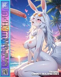 1boys 1girls after_fellatio ai_generated beach breasts bunny_ears carrot_(one_piece) cum_in_mouth cum_on_breasts cum_on_face cum_on_tongue cumstring ejaculation eyewear_on_head female furry hard_nipples jewelry large_penis light-skinned_male looking_at_viewer male medium_breasts nipples one_piece patreon sulong_carrot sunglasses sunset tail uncensored vaporwaifu vaporwave wet_skin white_hair