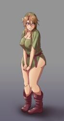 1girls blonde_female blonde_hair bottomless breast_expansion breasts gender_transformation genderswap_(mtf) giant_breasts great_sword height_reduction huge_breasts hylian large_breasts link nintendo nipple_bulge nipples pointed_ears rule_63 sequence shortstack shortstackification shrinking small_breasts sword the_legend_of_zelda top_heavy transformation tunic undeadpenguin37