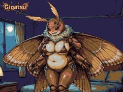 ai_assisted ai_generated animated animation bed bedroom chubby gigatsu huge_breasts insect_girl insect_wings insectophilia insects limited_palette lingerie lingerie_only monster monster_girl moth pixel_animation pixel_art seductive twitching