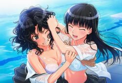 2girls ai_generated amagami angry ayatsuji_tsukasa catfight competitive competitive_intercourse competitive_sex female lesbian_competitive_intercourse naked panties pool rivalry rivals sexfight staredown tanamachi_kaoru water wet wet_clothes wrestling yuri