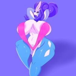 2017 anthro anthrofied big_breasts bikini biped blue_background blue_body blue_hair breasts clothed clothing cool_colors digital_media_(artwork) female front_view hair hands_behind_head legendary_pokemon long_hair multicolored_body navel nintendo pink_clothing pokémon_(species) pokebii pokemon pokemon_(species) pokemorph purple_eyes pussy_floss restricted_palette simple_background sling_bikini solo suicune swimsuit thick_thighs two_tone_body video_games voluptuous white_body wide_hips