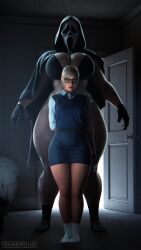 2girls 3d 3d_(artwork) big_breasts bigger_female breasts clothed clothed_female female female_focus female_ghostface female_only ghostface ghostface_(scream) height_difference large_boobs large_breasts larger_female light-skinned_female light_skin mask masked masked_female sandreiio scream_(franchise) shorter_female size_difference smaller_female