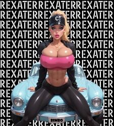 1girls ai_generated bandeau baseball_cap big_breasts bimbo black_headwear black_jacket black_pants blonde-haired_female blonde_female blonde_hair blue_eyes breasts car chrissy_(rexater) cleavage covered_nipples earrings female gyaru hat heart heart_necklace highleg highleg_panties hoop_earrings hotwife huge_breasts jacket jewelry lips lipstick long_hair looking_at_viewer makeup midriff motor_vehicle nail_polish navel necklace on_vehicle open_clothes open_jacket panties pants pink_lips pink_nails pink_panties ponytail qos queen_of_spades rexater sitting snowbunny solo spread_legs strapless text_background thong tight_clothes tight_pants tube_top underwear