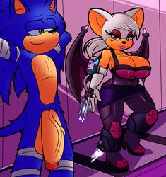 bat big_breasts big_penis breasts female hedgehog hithog huge_breasts huge_cock male mammal penis ponytail rouge_the_bat sonic_(series) sonic_the_hedgehog superbunnygt