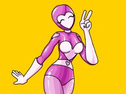 artist_name gerbillo_aea gloves happy large_breasts latex latex_clothing latex_gloves latex_suit no_ai pink superhero_costume superheroine