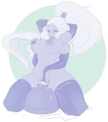 4_arms big_breasts big_lips breast_grab female gem_(species) gem_fusion gloves hand_on_pussy hands_behind_head inverted_nipples kneeling kokobuttz long_hair nipple_rub opal_(steven_universe) ponytail sex_machine steven_universe sybian thighhighs wet_pussy